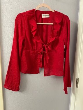 No Boundaries Red Ruffle Tie-Front Blouse
